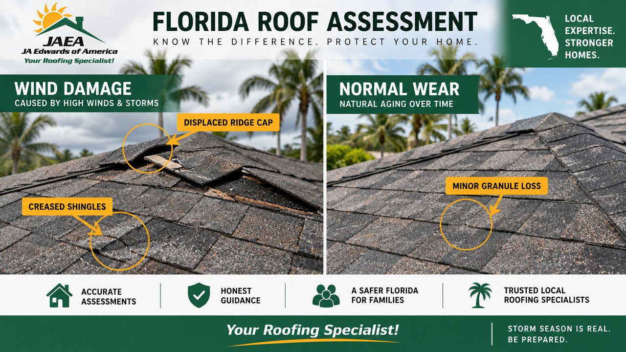 Comparison of wind-related roof conditions and normal roofing wear
